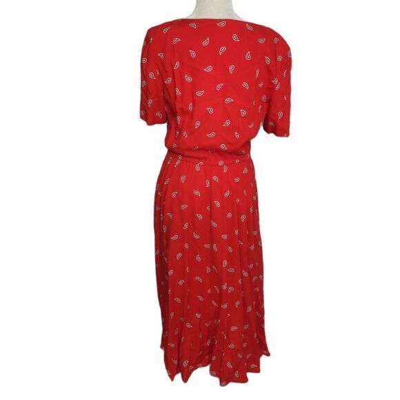 VINTAGE 90s dress Liz Claiborne red bandana print southwestern midi M - Picture 3 of 9
